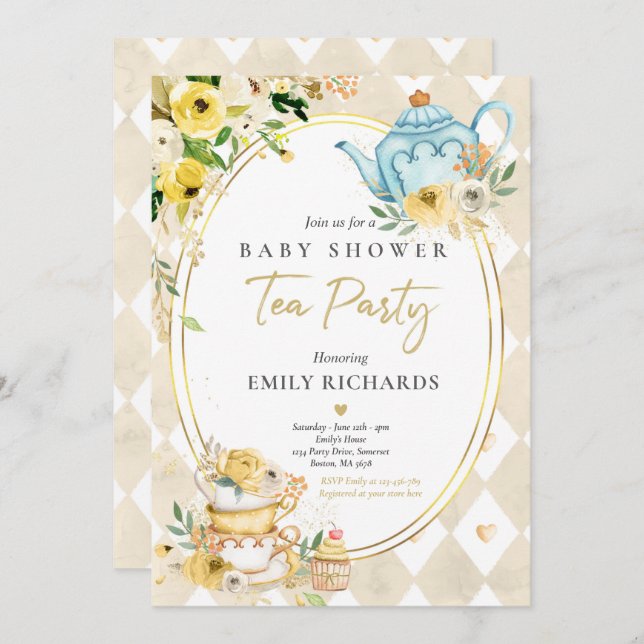 Tea Party Baby Shower Gender Neutral Baby Brewing Invitation (Front/Back)