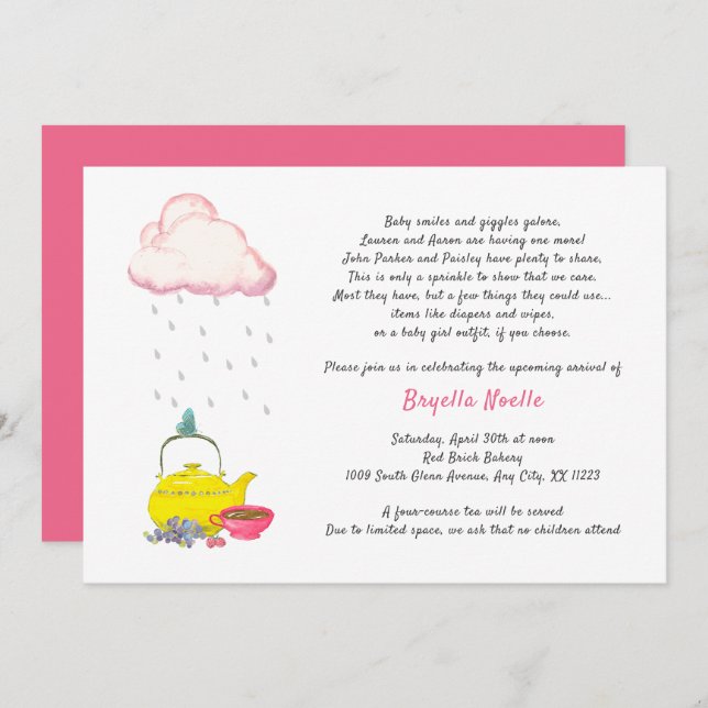 Tea Party Baby Shower Invitation for 2nd 3rd baby (Front/Back)