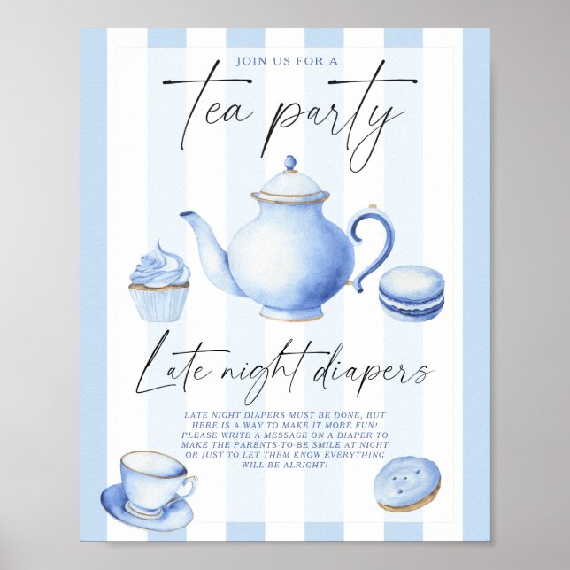 Tea party baby shower Late night diapers game Poster (Front)