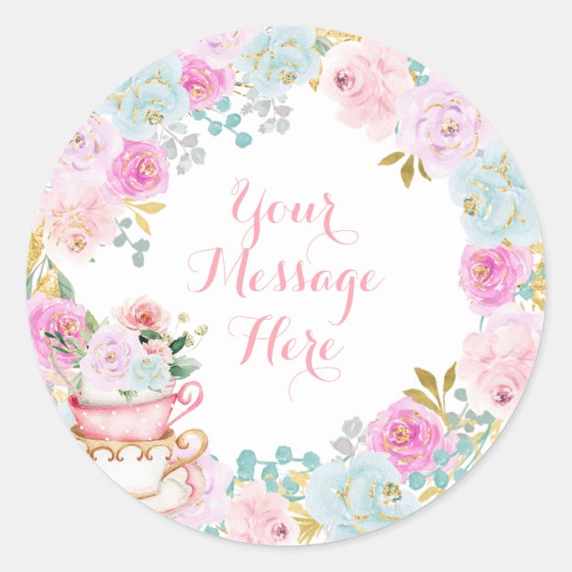 Tea Party Baby Shower Pastel Flowers Classic Round Sticker (Front)