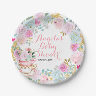 Tea Party Baby Shower Pastel Flowers Paper Plate