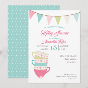 Tea Party Baby Shower Personalised Invitation