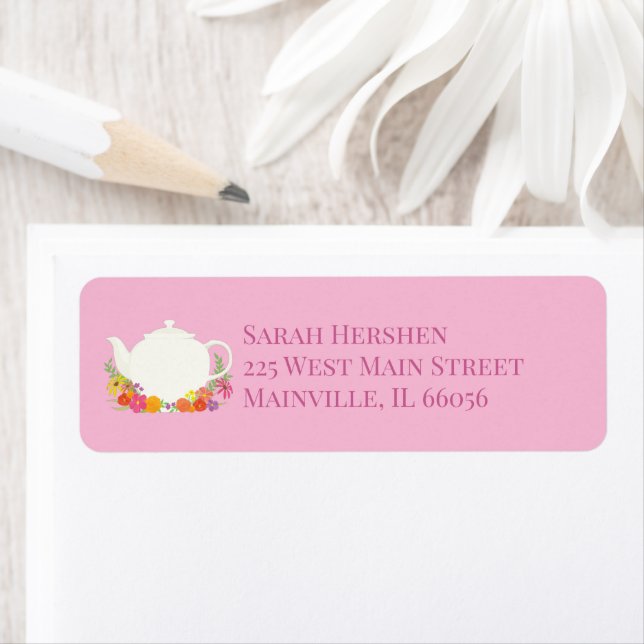 Tea Party Baby Shower Pink Return Address Label (Insitu)