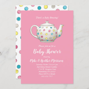 Tea Party Baby Shower Polka Dot Pink Girl Invitation