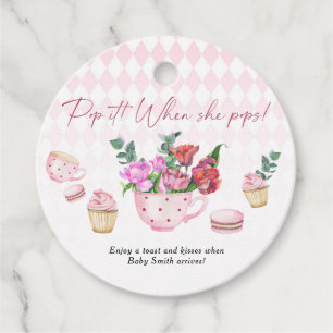 Tea Party Baby shower - Pop it! When she pops! Favour Tags