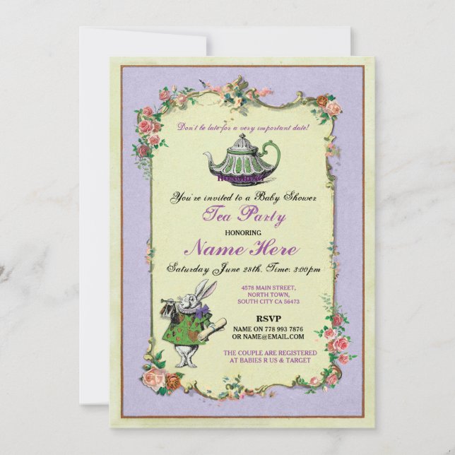Tea Party Baby Shower Purple Teapot Invitation (Front)