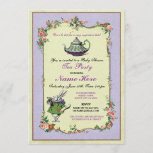 Tea Party Baby Shower Purple Teapot Invitation