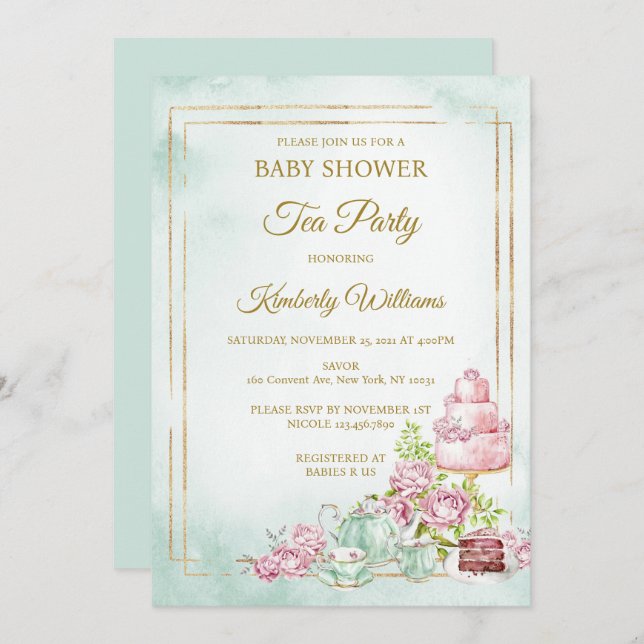 Tea Party Baby Shower Sprinkle Invitation (Front/Back)