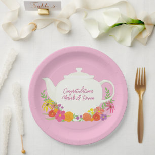 Tea Party Baby Shower Teapot Pink Girl Paper Plate