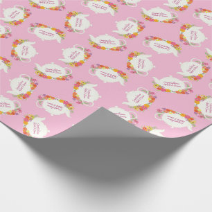 Tea Party Baby Shower Teapot Spring Floral Wrappin Wrapping Paper