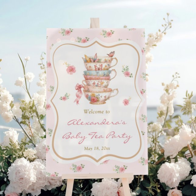 Tea Party Baby Shower Welcome  Acrylic Sign (Creator Uploaded)