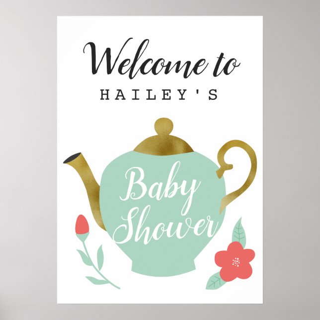 Tea Party Baby Shower Welcome Sign (Front)