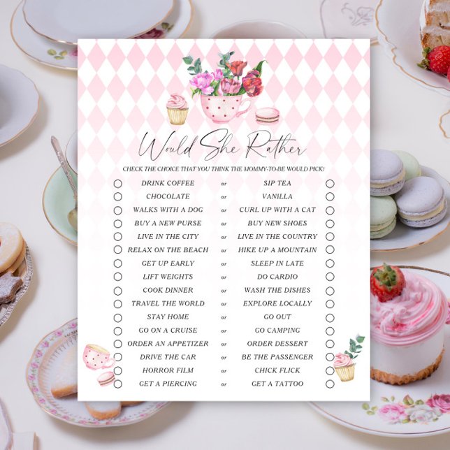 Tea party baby shower Would She Rather game (Creator Uploaded)