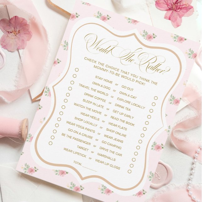 Tea Party Baby Shower Would She Rather Game Card (Creator Uploaded)