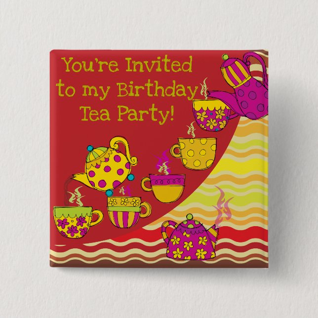 Tea Party Birthday Button (Front)