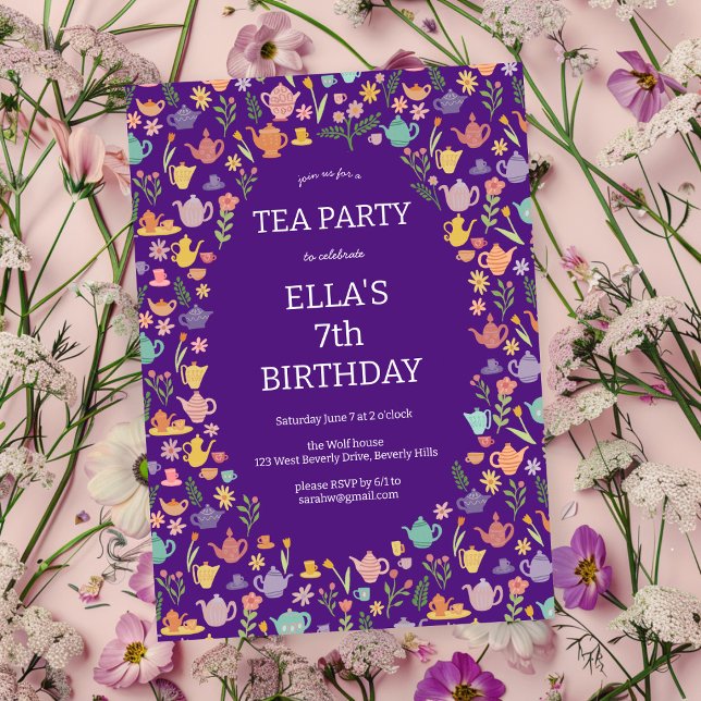 Tea Party Birthday Cute Custom Colourful Floral  Invitation (Tea Party Birthday Cute Custom Colorful Floral Invitation
)
