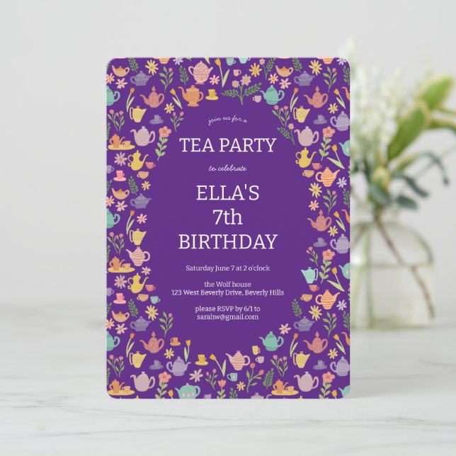 Tea Party Birthday Cute Custom PHOTO Invitation (Standing Front)