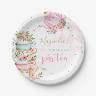 Tea Party Birthday Decor Pink Floral Par-tea   Paper Plate