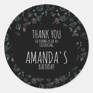 Tea Party Birthday Doodle Background n Classic Round Sticker