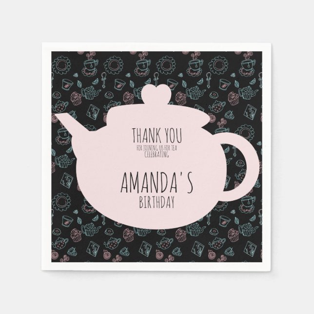 Tea Party Birthday Doodle Background  Napkin (Front)