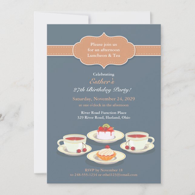 Tea Party Birthday Flat Invitation (Front)