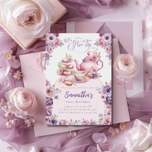 Tea Party Birthday Girl Pink Purple Floral Par-tea Invitation