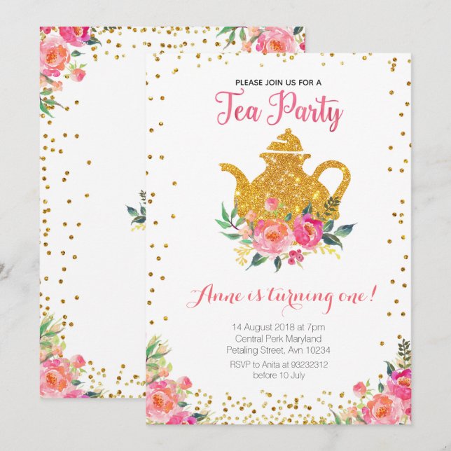 Tea Party Birthday Invitation (Front/Back)