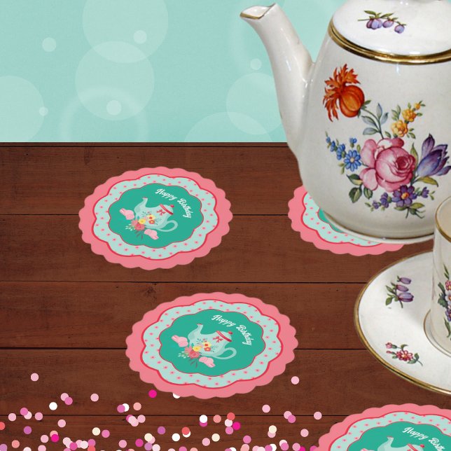 Tea Party Birthday Paper Coaster (Creator Uploaded)