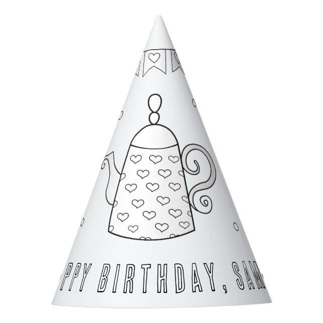Tea Party Birthday Party- Colour Your Own Party Ha Party Hat (Front)