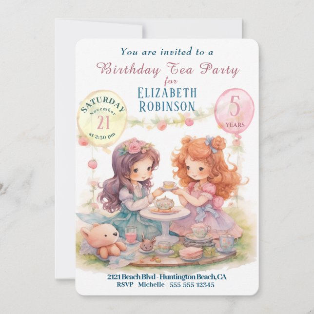 Tea Party Birthday Party Invitation (Front)