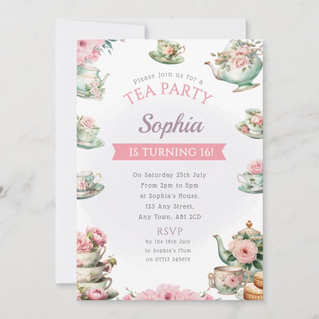 Tea Party Birthday Party Invitation Afternoon Tea (Front)