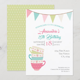 Tea Party Birthday Personalised Colourful Invitation