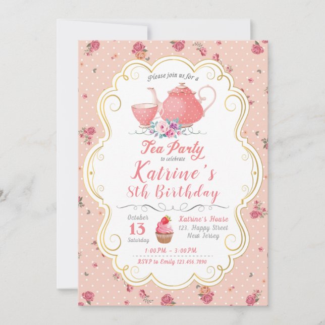 Tea Party Birthday. Tea Party Baby Shower Invitation (Front)