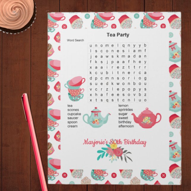 Tea Party Birthday Word Search Notepad (Creator Uploaded)