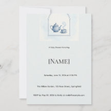 Tea Party Blue Baby Shower Invitation, Editable