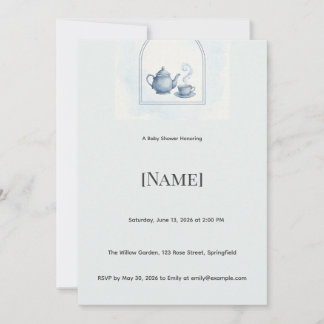 Tea Party Blue Baby Shower Invitation, Editable Invitation