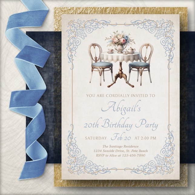 Tea Party Blue Birthday Invitation (Creator Uploaded)