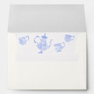 Tea Party Blue China Set White Lace Bridal Shower Envelope