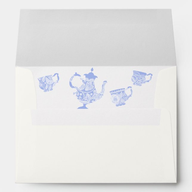 Tea Party Blue China Set White Lace Bridal Shower Envelope (Back (Bottom))