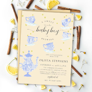 Tea Party Blue Elegant Boho Lace Baby Boy Shower Invitation