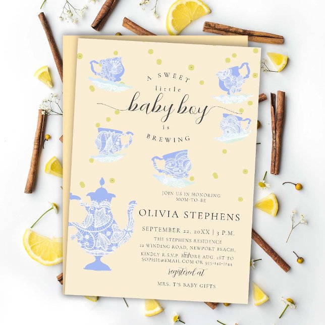 Tea Party Blue Elegant Boho Lace Baby Boy Shower Invitation (Creator Uploaded)