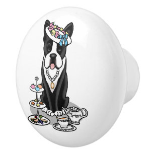 Tea Party Boston Terrier (black) Cute Dog Ceramic Knob
