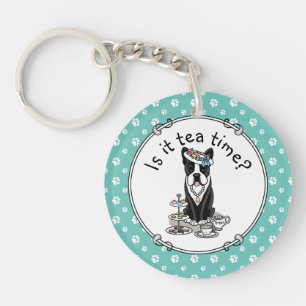 Tea Party Boston Terrier Dog (black) Cute Key Ring