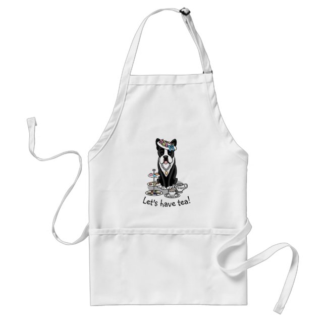 Tea Party Boston Terrier Dog (black) Cute Standard Apron (Front)