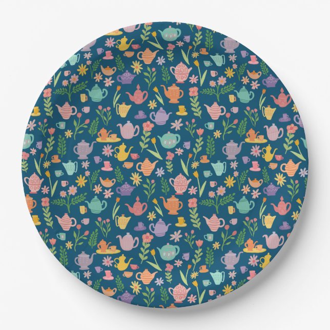Tea Party Bridal Easter Birthday Spring Floral  Paper Plate (Front)