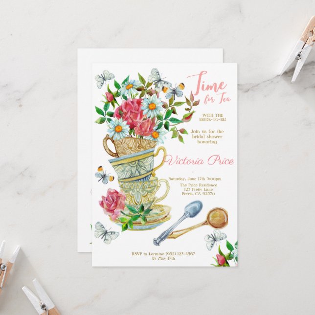 Tea Party Bridal Invitation (Front/Back In Situ)
