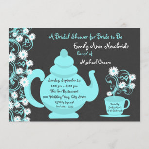 Tea Party Bridal Shower Aqua and Slate Invitation