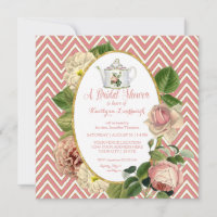Tea Party Bridal Shower Chevron Stripes Rose