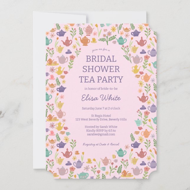 Tea Party Bridal Shower Cute Colourful CUSTOM Invitation (Front)