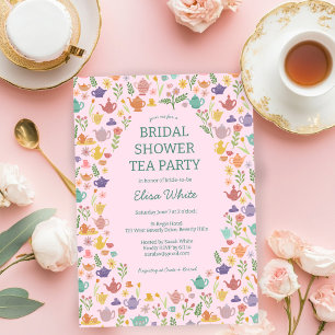 Tea Party Bridal Shower Cute Colourful CUSTOM Invitation